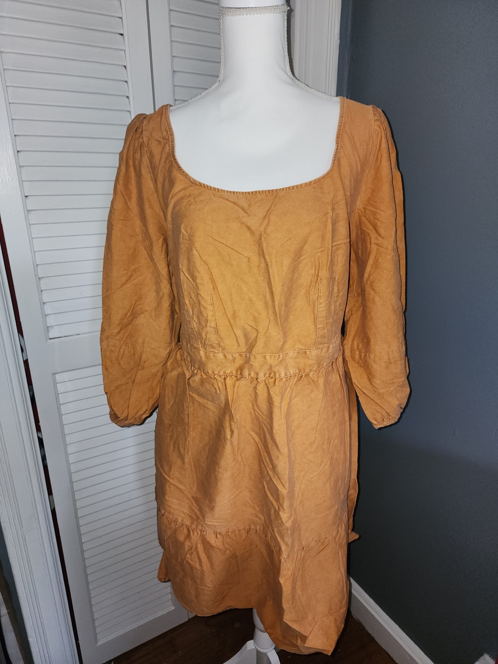 Ava & Viv Mustard Yellow Scoop Neck Midi Dress Fall Harvest